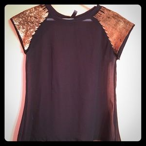 Black see through top with gold sequin sleeves